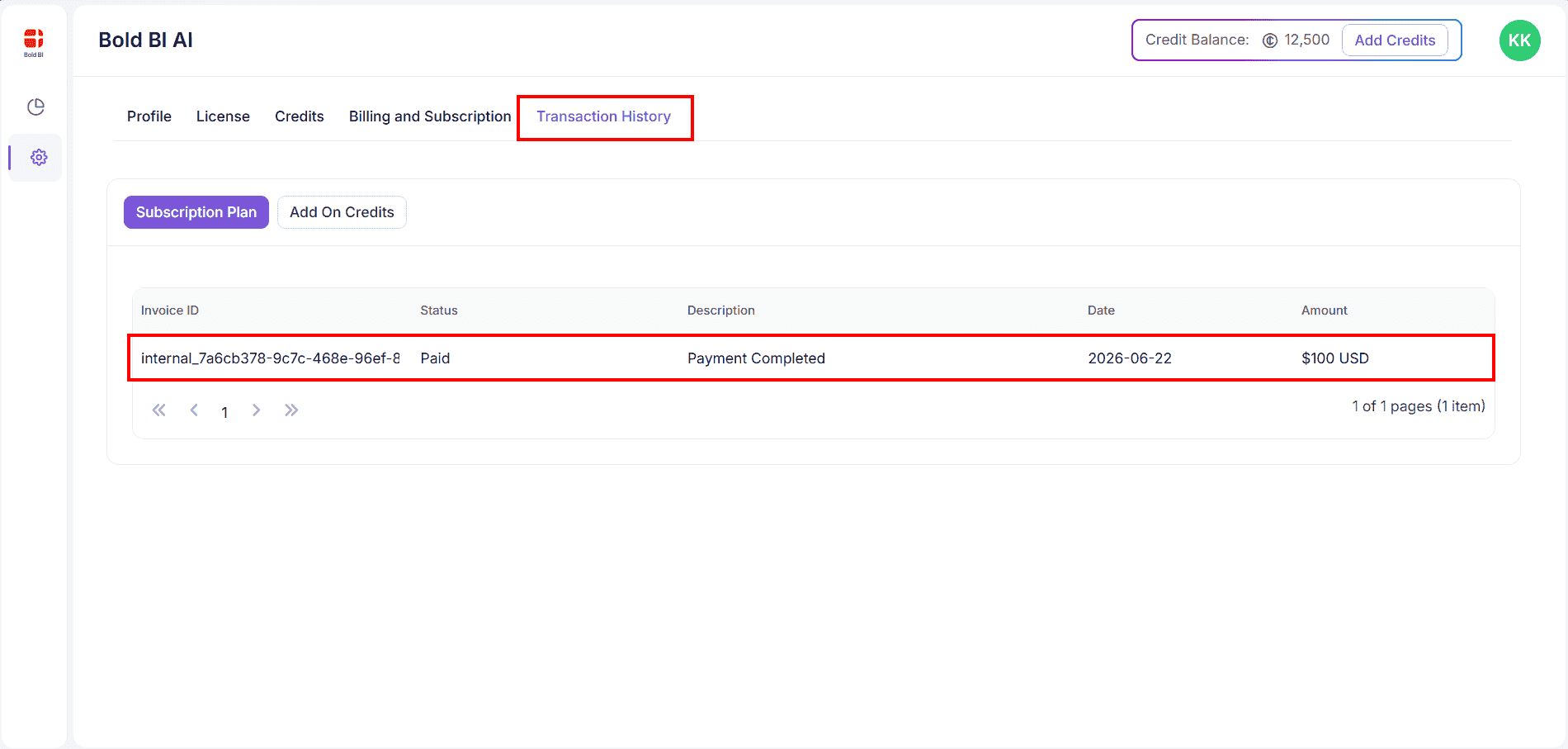 AI Credits - Transaction Completed