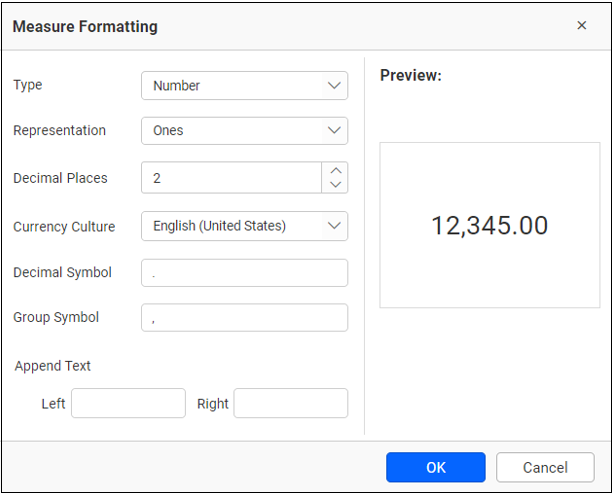 dialog for formatting the measure
