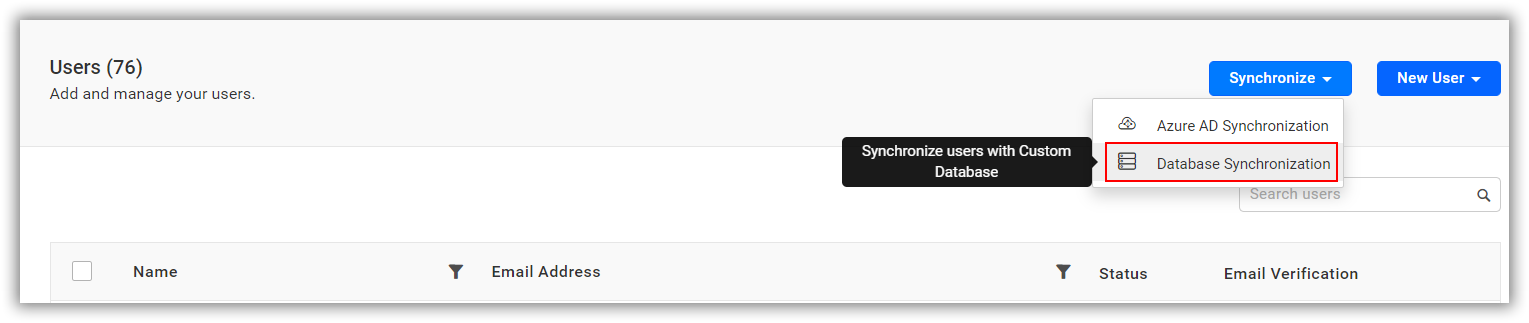 Imported Database Users Synchronization Link