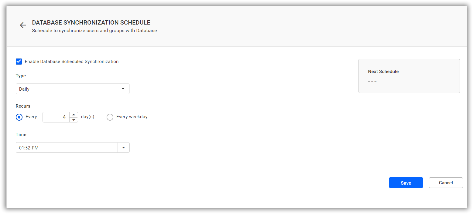 Imported Database Users Synchronization Schedule
