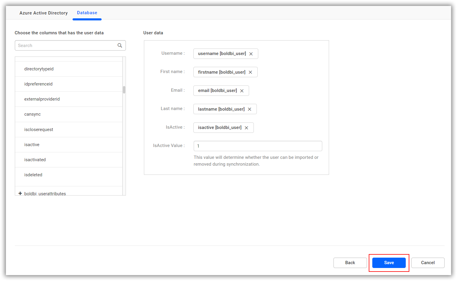 Saving database details