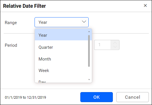 relative date filter range selection
