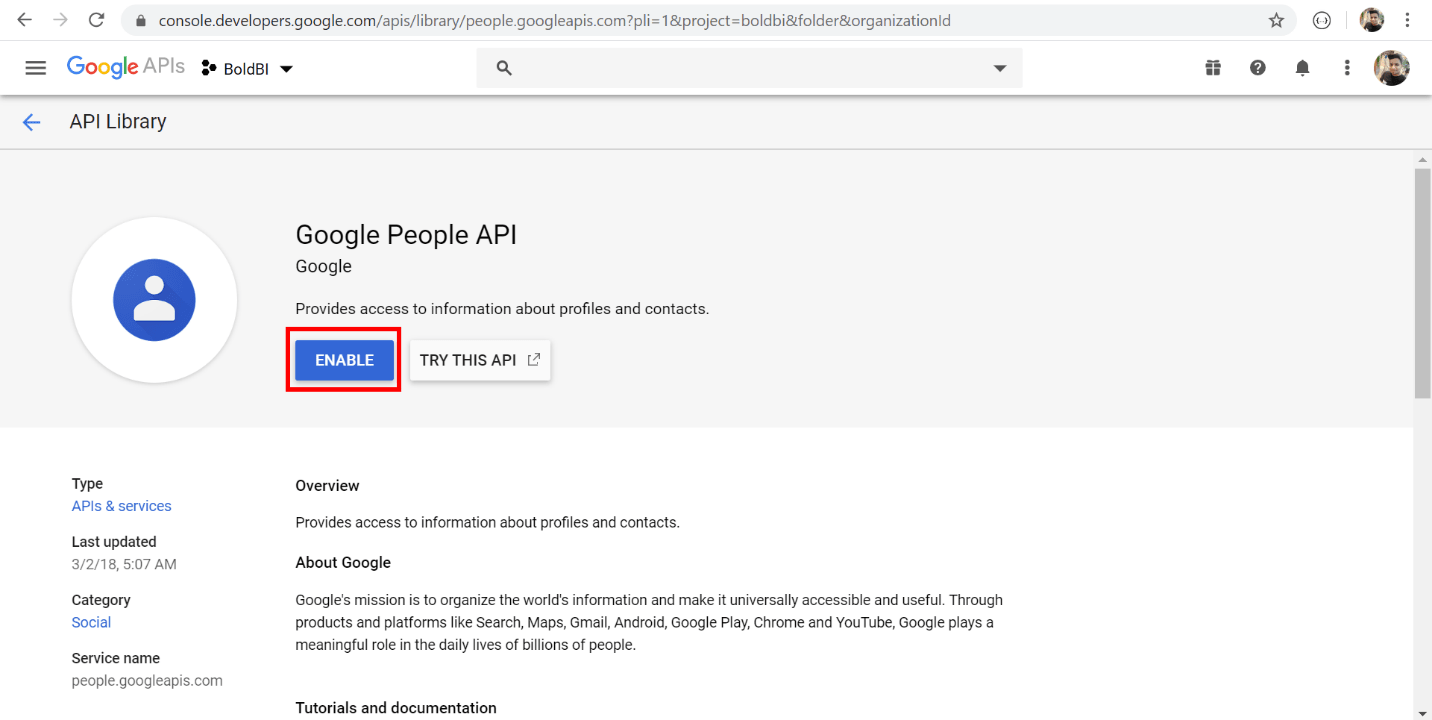 Enable Google People API