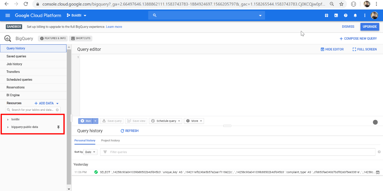 Google BigQuery Console Project