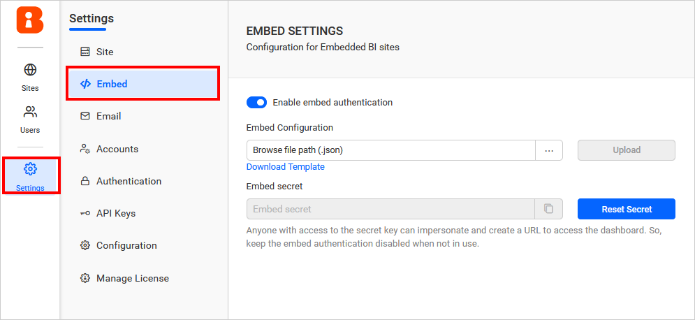 Enable global embed authentication