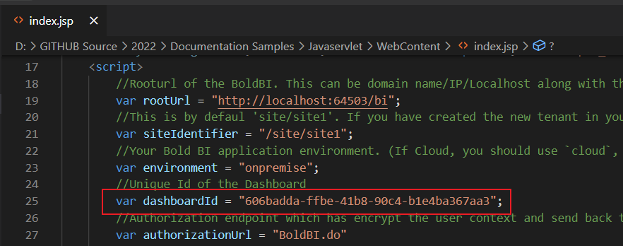 Set Dashboard Id