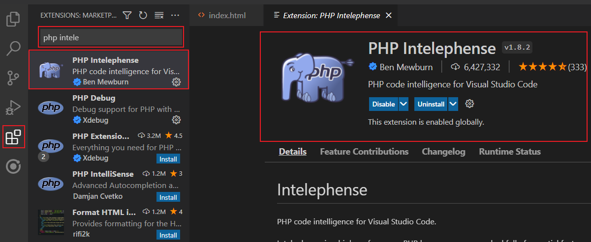PHP intelephence
