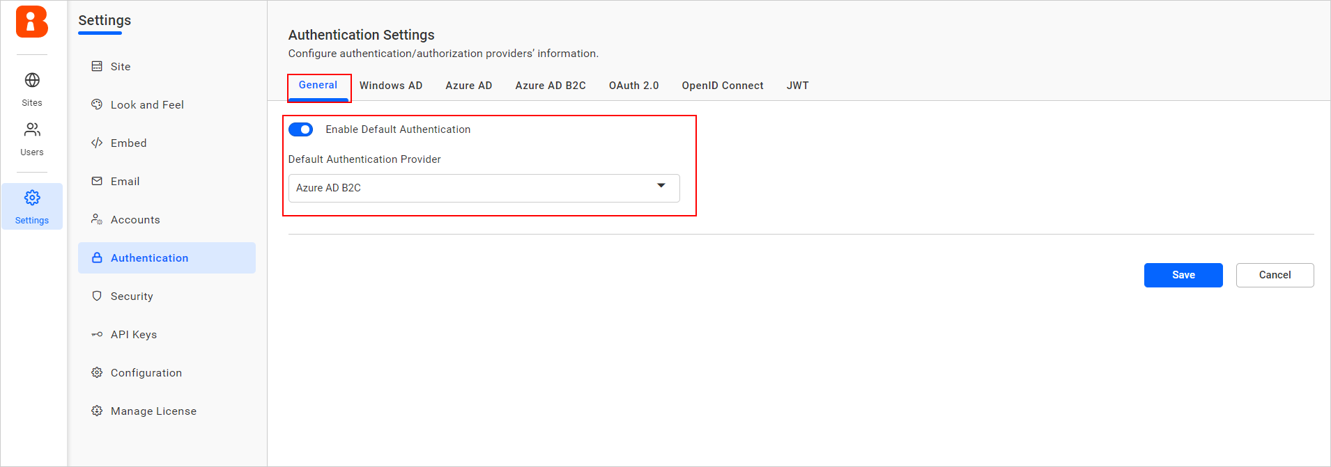 Enable Azure AD B2C Default Authentication