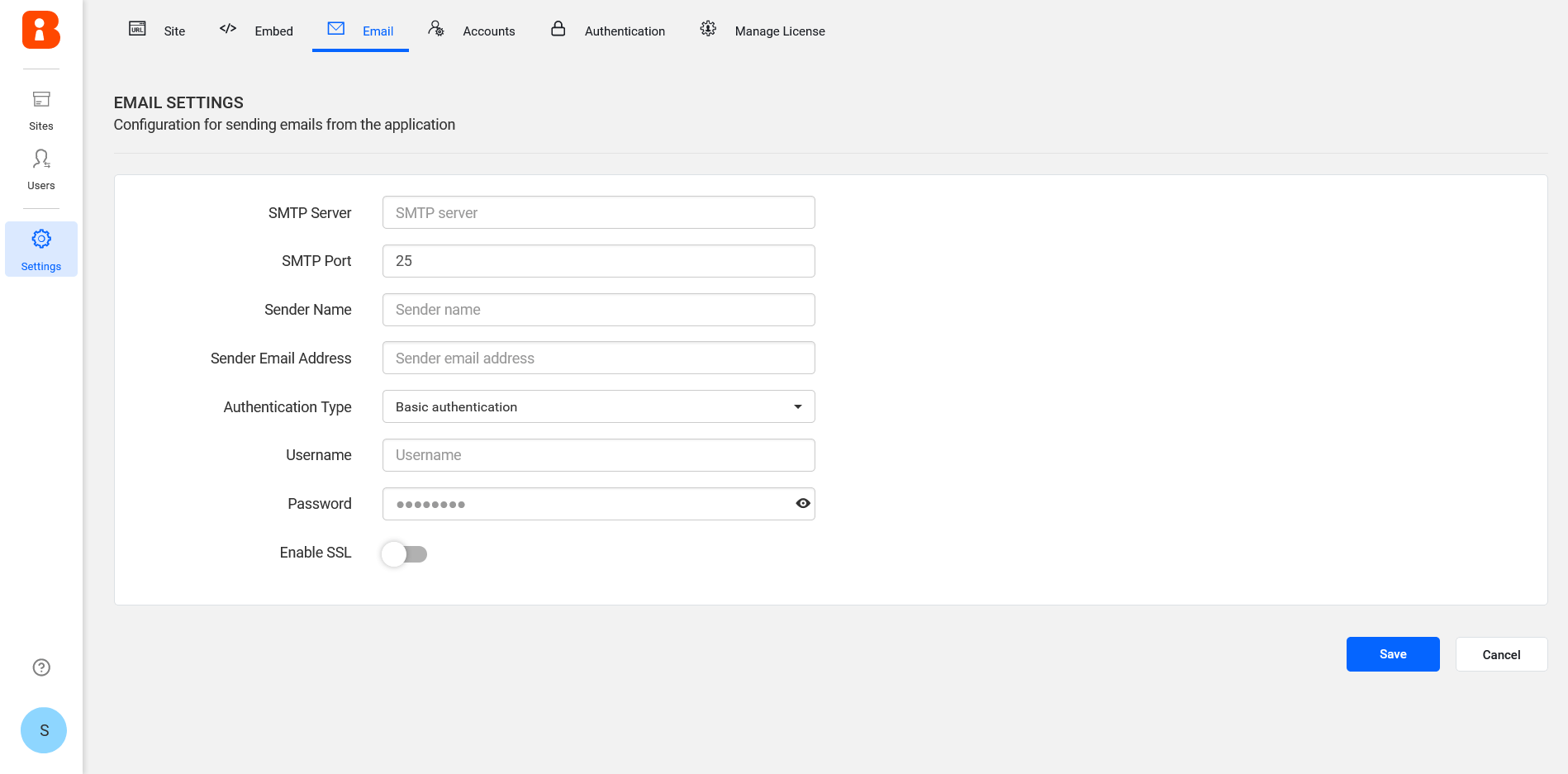 Email Settings page