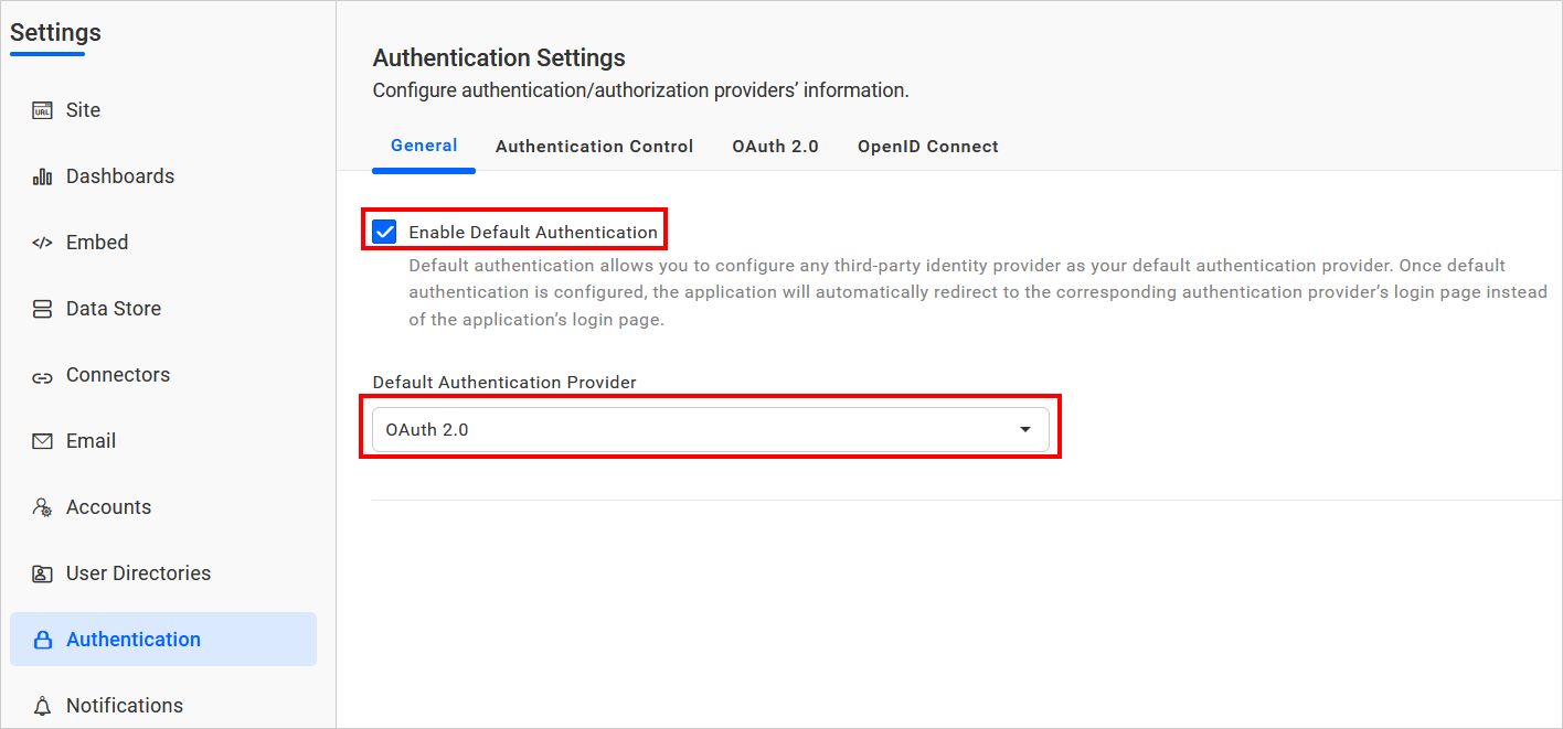 Enable OAuth Default Authentication