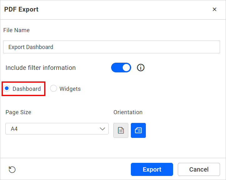 Export PDF in Dashboard option