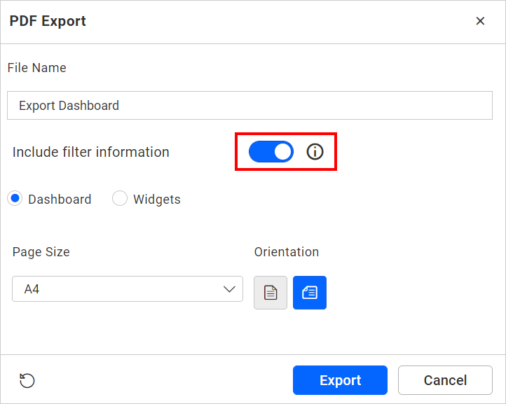 Export PDF Filter Information
