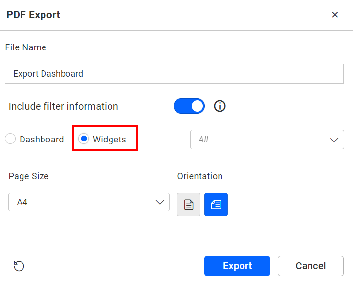 Export PDF in Widget Option