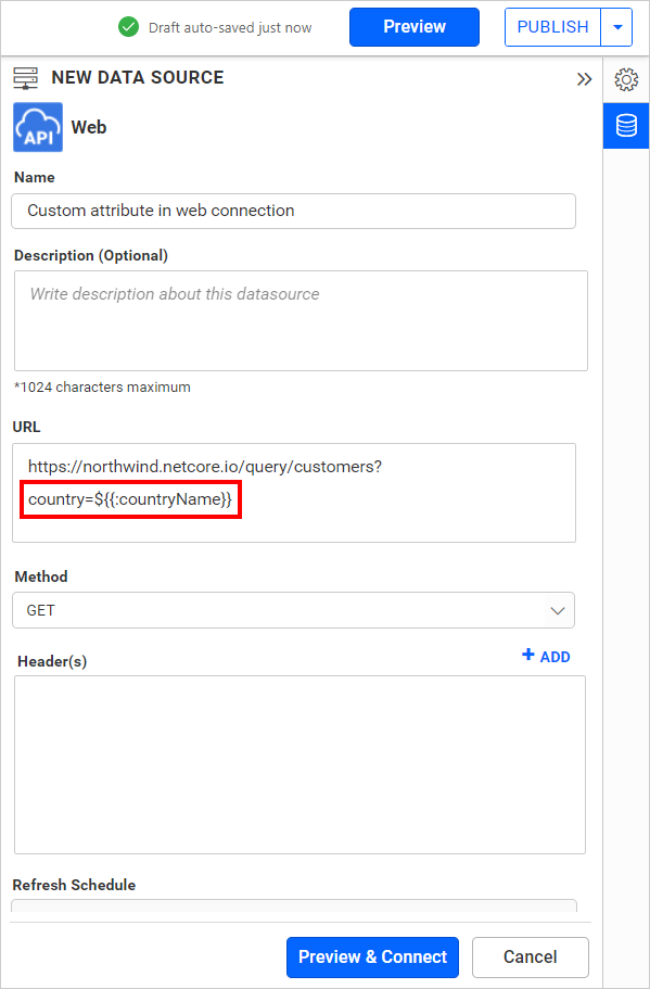 Use custom attribute in web connection