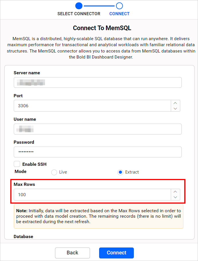 Max rows option