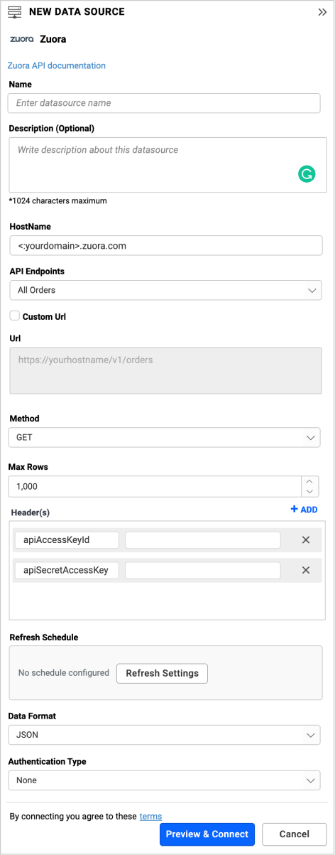 Data source preview