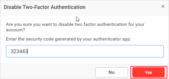 Two Factor Authentication remove dialog