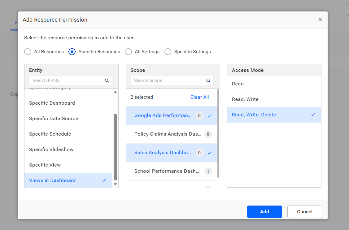 Views in Dashboard permission
