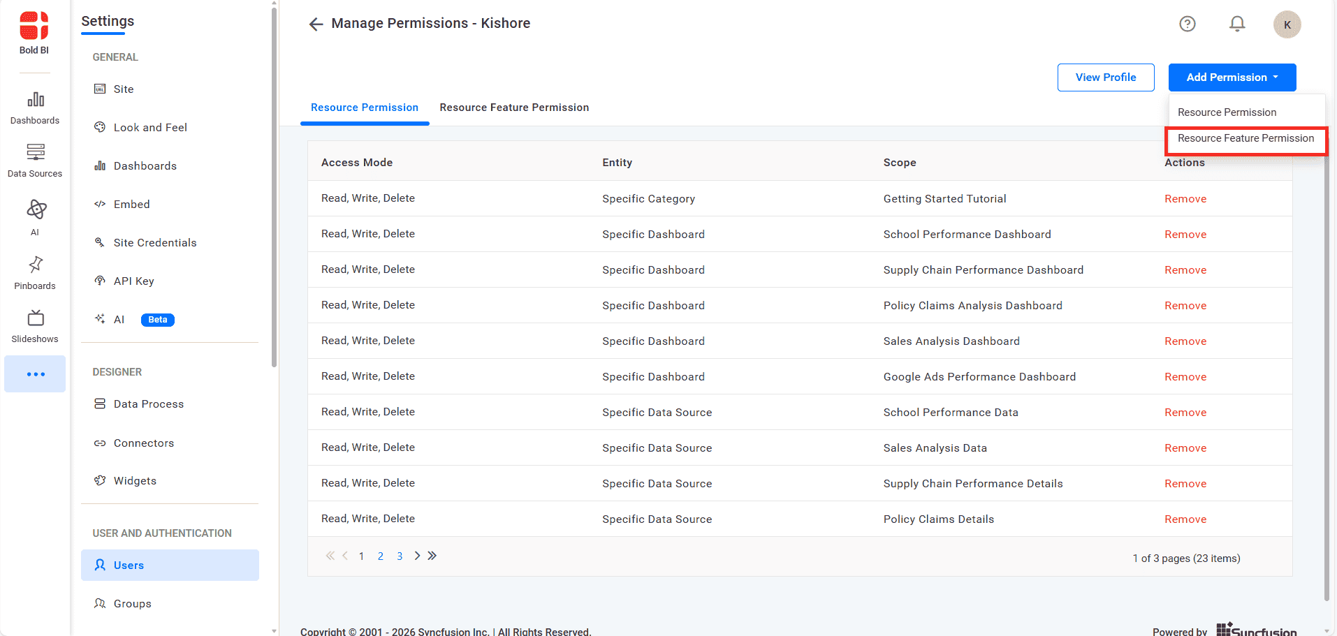 Resources Feature Permission Dropdown