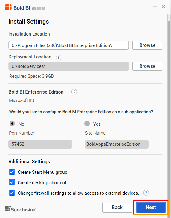 Installation Location, IIS Port and Site Name