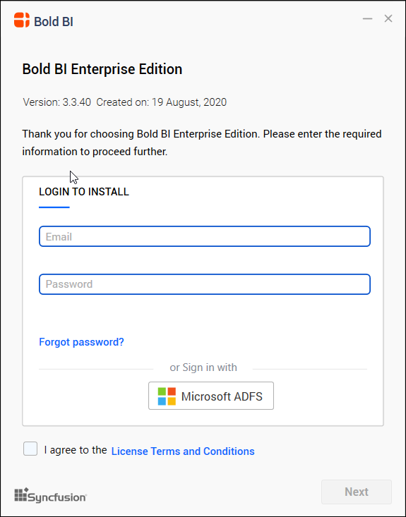 installation with registered e-mail