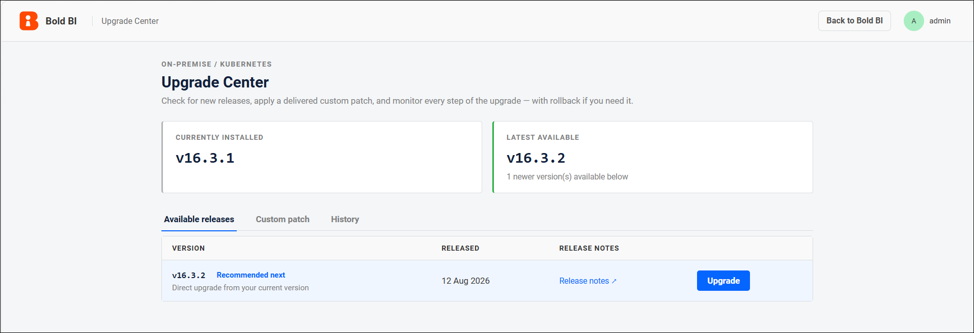 upgrade landing page