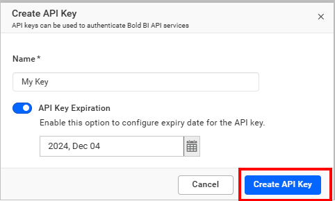 Create API Key Button