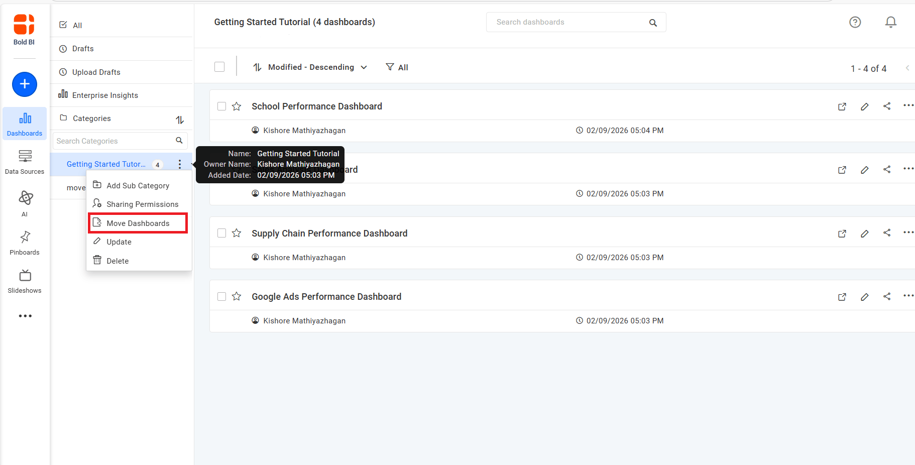 Move Bulk Dashboards Option