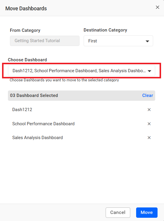 Choose Dashboard DropDown