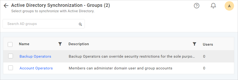 Active Directory Imported group list
