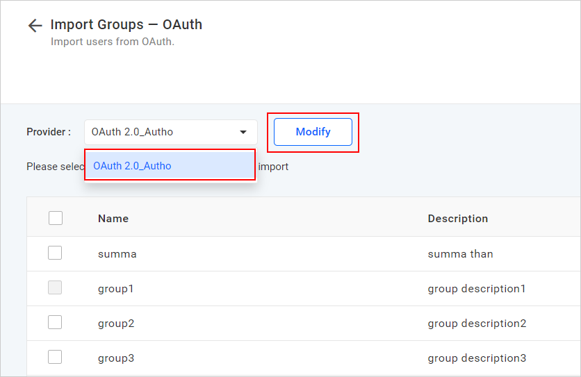 Oauth Authenticate setting page