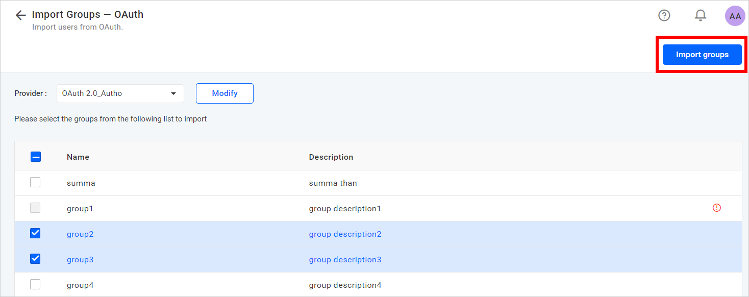 Import Oauth groups