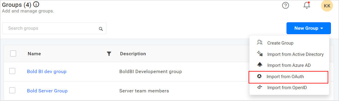 Import Oauth groups