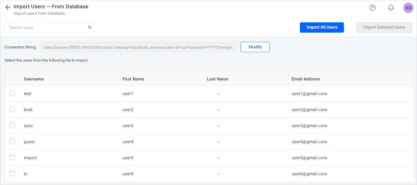 Import Users from Database - Home