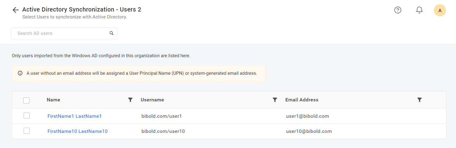 Active Directory Imported user list