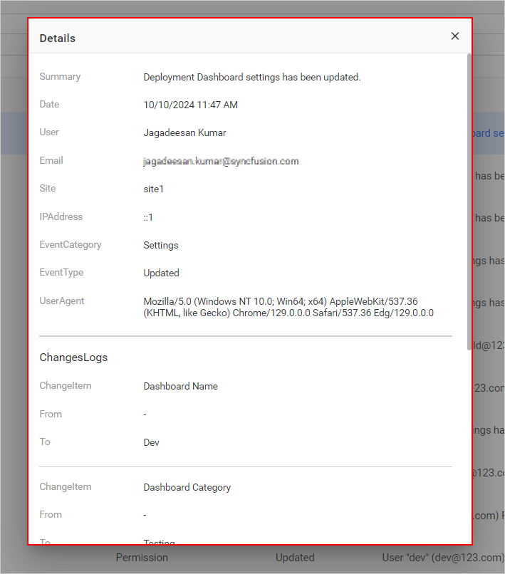 Activity Log Details