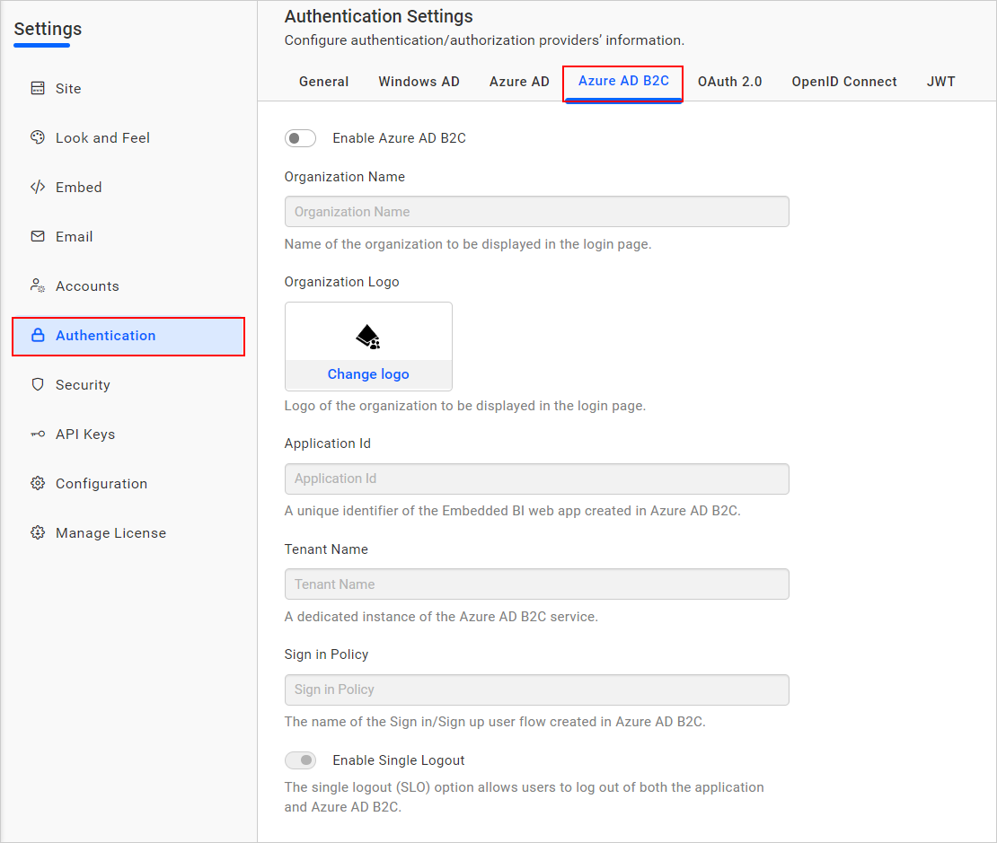 Authentication settings