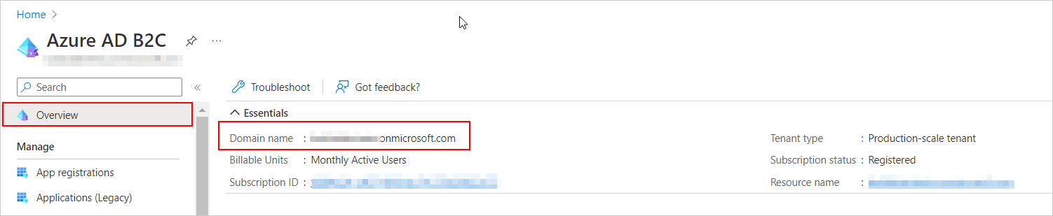 Azure AD B2C setting tenant name