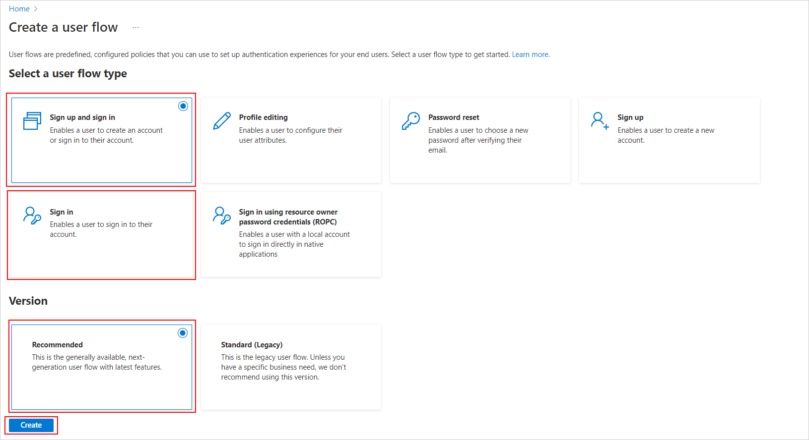 Create user flow