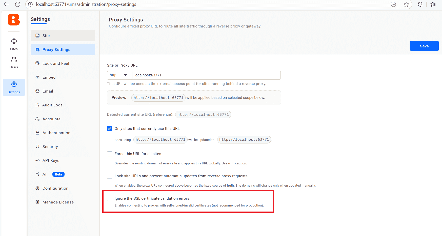 Proxy Settings Screenshot