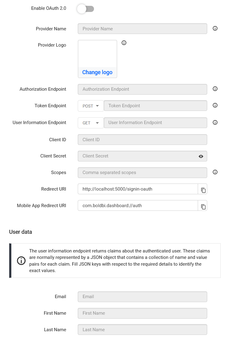 OAuth settings