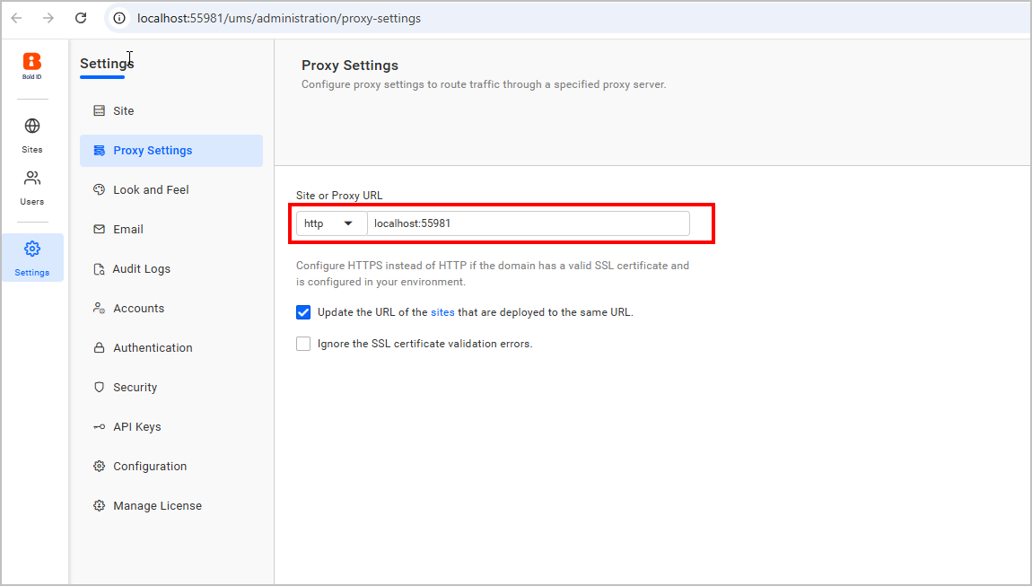 Proxy Settings Screenshot
