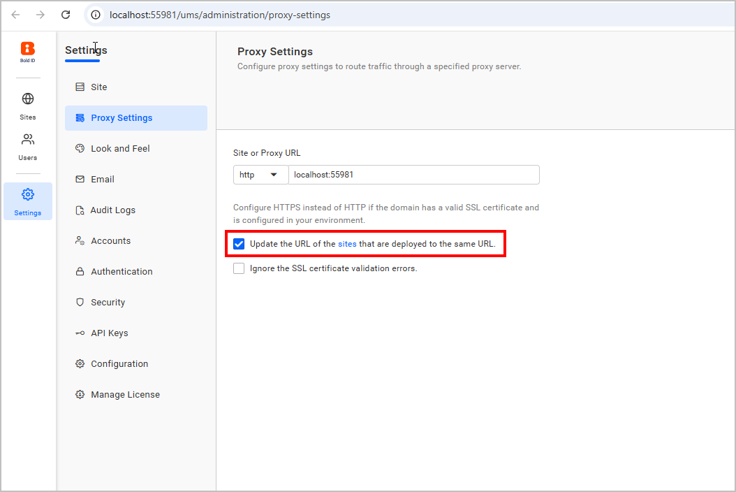 Proxy Settings Screenshot