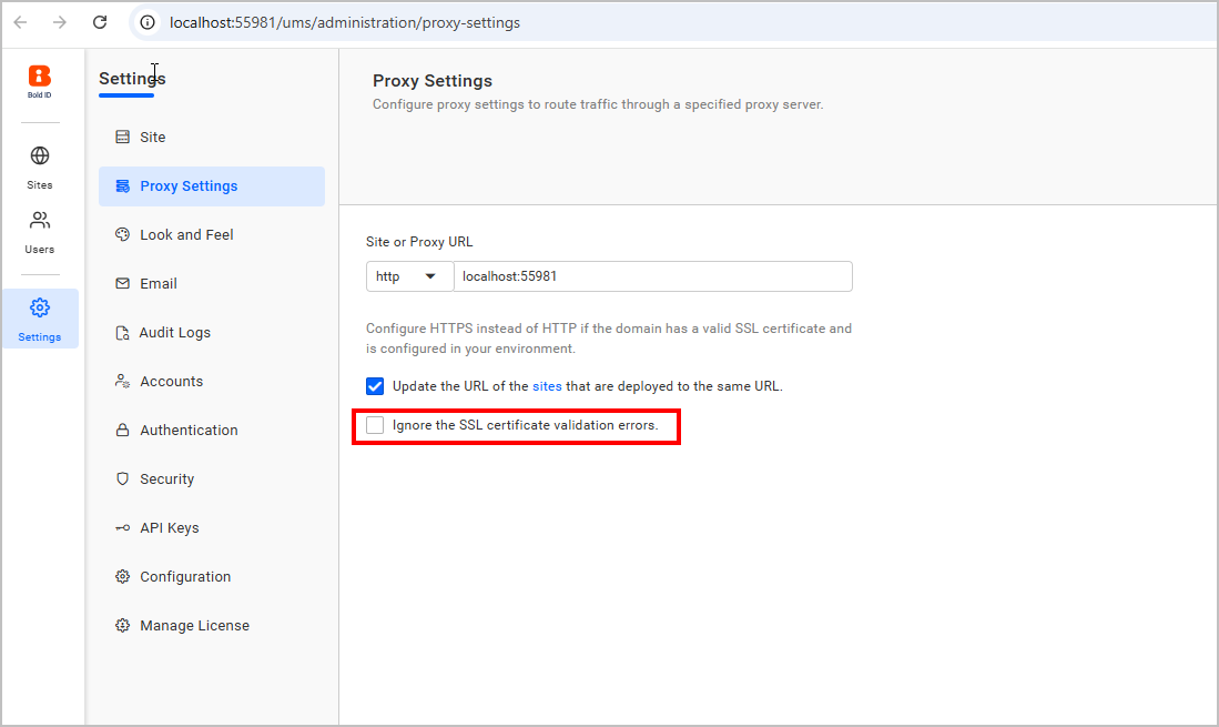Proxy Settings Screenshot