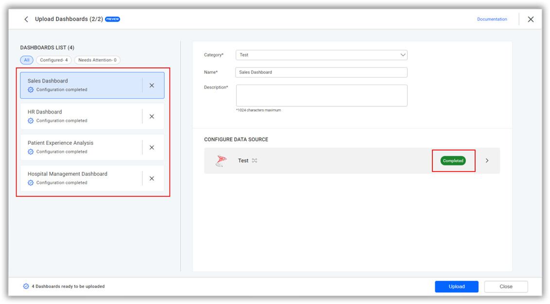 Configured dashboards