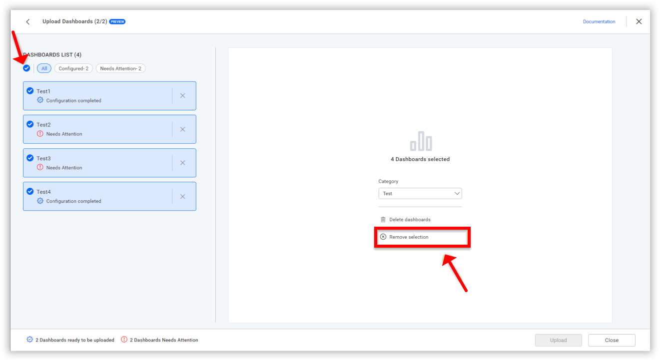 Bulk category remove selection