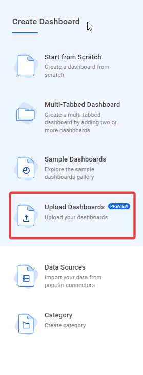 Upload Dashboards