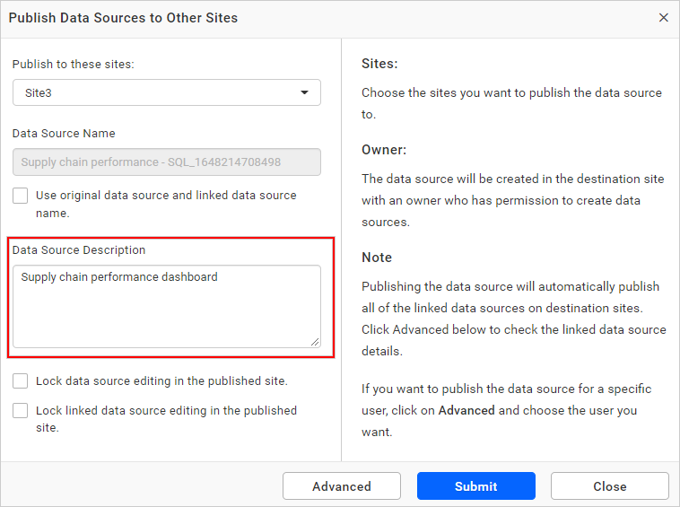 Publish Data Source Description