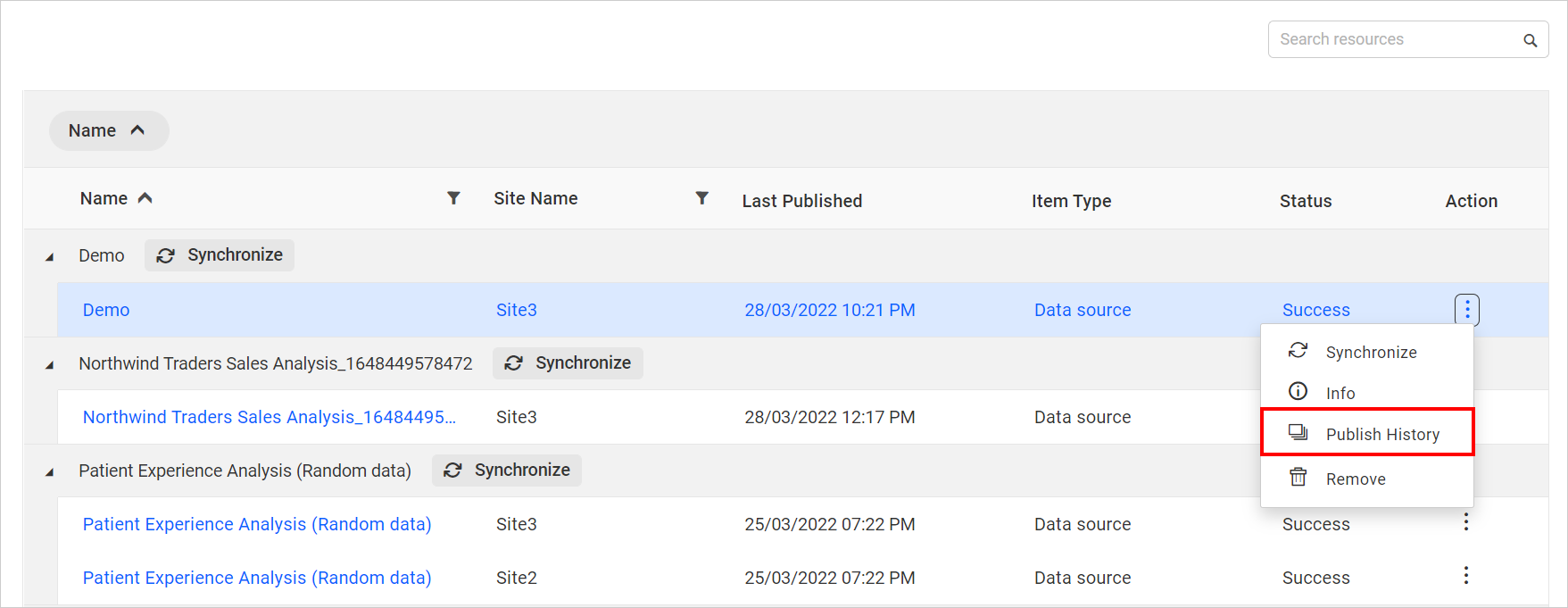 Publish History Action