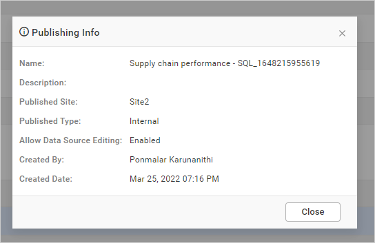 Publish Info Dialog